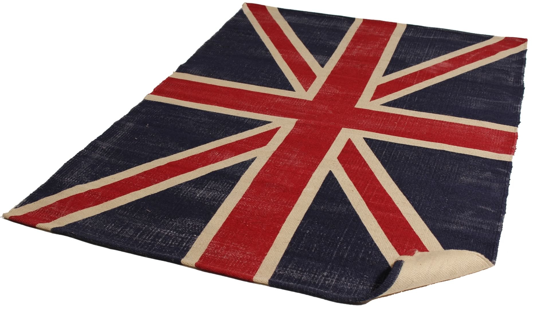 Tapis vintage en jute bleu et rouge English Flag