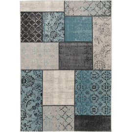 Tapis effet patchwork turquoise ethnique Cooke