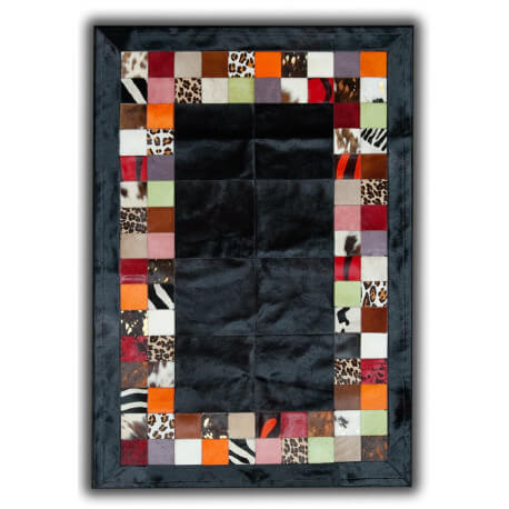 Tapis noir façon patchwork en peau de vache Santander