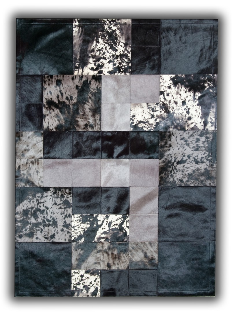 Tapis moderne en cuir naturel noir patchwork Alcobendas