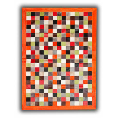 Tapis en cuir naturel multicolore avec bord orange Orihuela