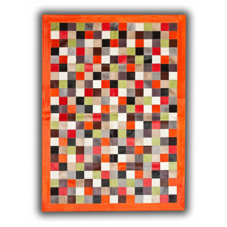 Tapis en cuir naturel multicolore avec bord orange Orihuela