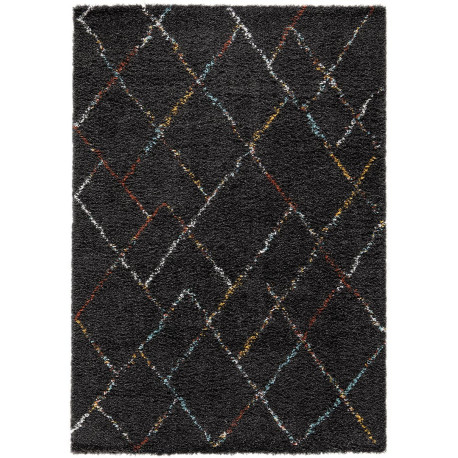 Tapis berbère shaggy ethnique noir Huntley