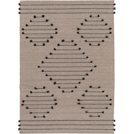 Tapis en laine plat avec franges design beige Lincoln