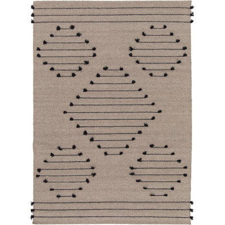 Tapis en laine plat avec franges design beige Lincoln