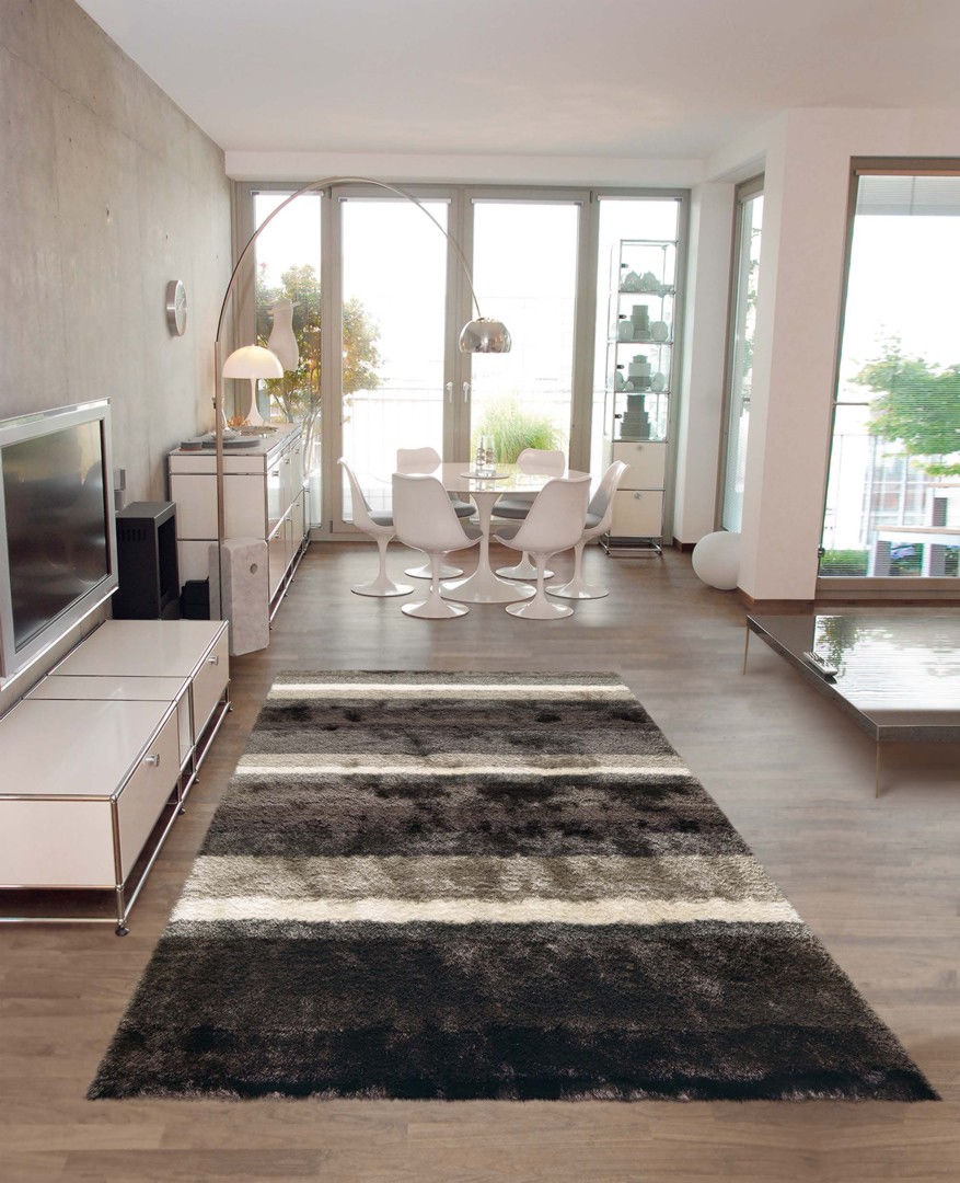 Tapis De Salon Shaggy Gris Et Blanc Funky Arte Espina