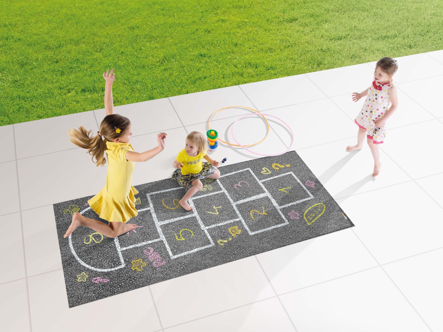 Jouer à la marelle avec des animaux antidérapant chambre d'enfants tapis de  jeu boucle pile rectangle 140x200cm gris