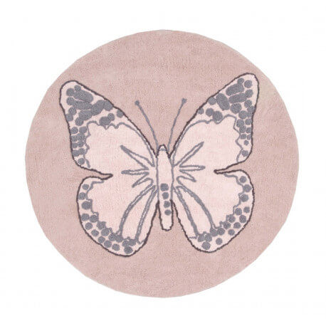 Tapis rond pour chambre de fille rose réversible Butterfly Lorena Canals