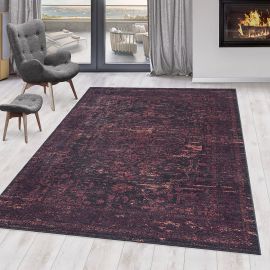 Tapis vintage rayé lavable en machine rouge Casa