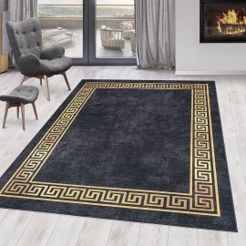 Tapis baroque noir lavable en machine Valencia