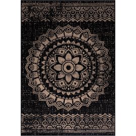 Tapis noir vintage plat intérieur et extérieur Rosace