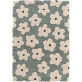 Tapis vert floral design shaggy Elea