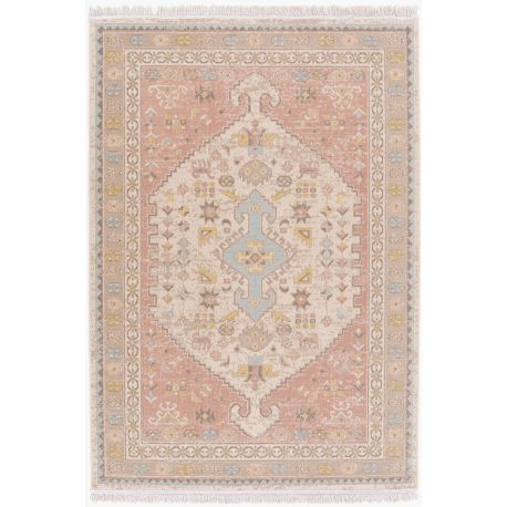 Tapis à poils ras motif oriental recyclé beige Raya