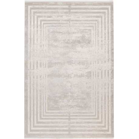 Tapis argenté avec franges moderne rayé 3D Nuria