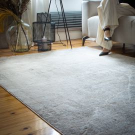 Tapis beige abstrait avec franges moderne Nakka