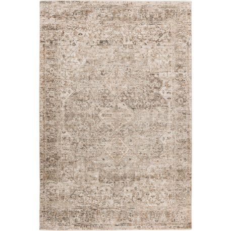 Tapis vintage avec franges beige rayé Jaya