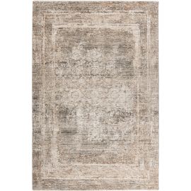 Tapis gris vintage avec franges rayé Yassma