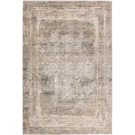 Tapis gris vintage avec franges rayé Yassma