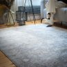 Tapis gris vintage avec franges rayé Pastel