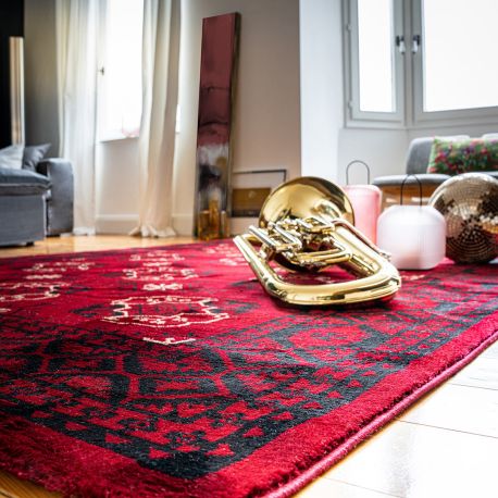 Tapis Georgia Oriental 160x230cm - Rouge Et Rose Moderne - Tissé Machine En Chenille - Épaisseur 5mm