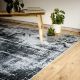 Tapis abstrait lavable en machine gris design Kimi