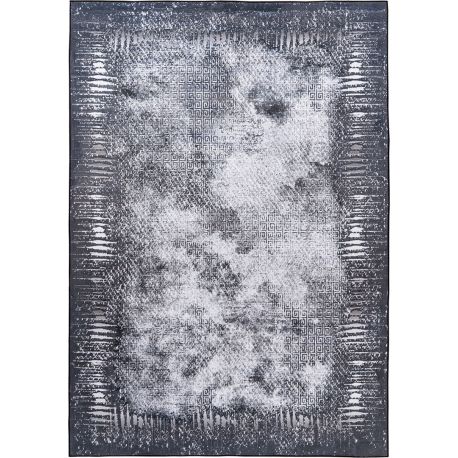 Tapis gris vintage rayé lavable en machine Vincent