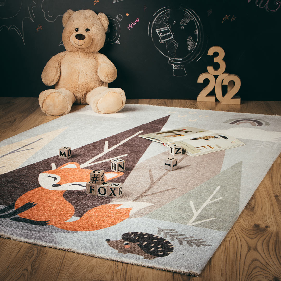 Tapis enfant en coton recyclé lavable en machine Foxy