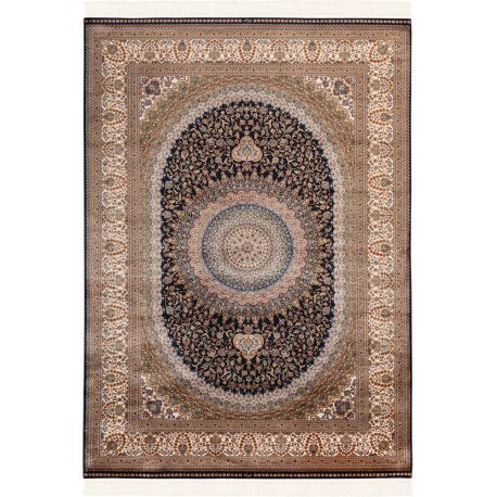 Tapis d'orient bleu luxe avec franges Choby