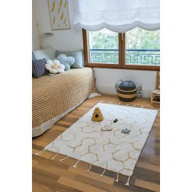 Tapis de jeu enfant coton avec franges lavable en machine Pollination