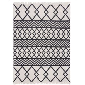 Tapis plat avec franges recyclé scandinave graphique Teo