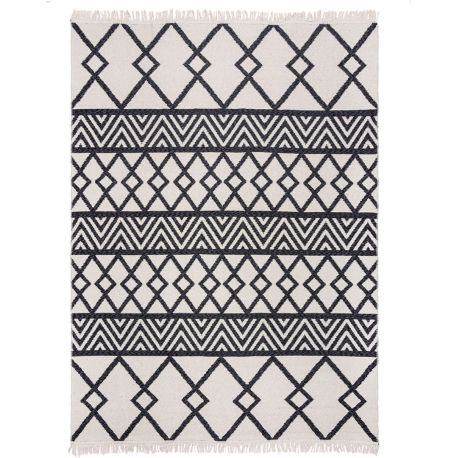 Tapis plat avec franges recyclé scandinave graphique Teo