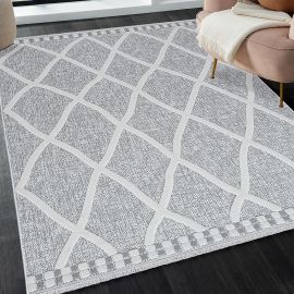 Tapis berbère ethnique avec franges gris Cherine