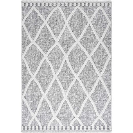 Tapis berbère ethnique avec franges gris Cherine