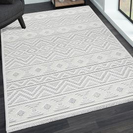 Tapis kilim crème intérieur avec franges Mehari