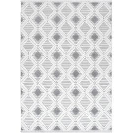 Tapis géométrique moderne beige avec franges Hypno