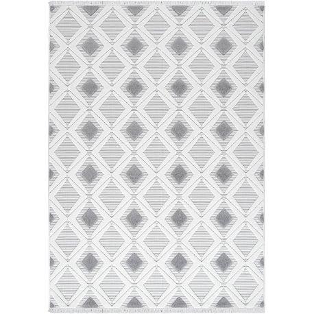 Tapis géométrique moderne beige avec franges Hypno