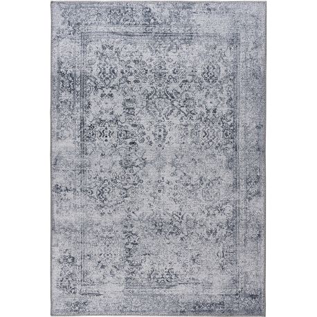 Tapis gris vintage plat rectangle rayé Amir