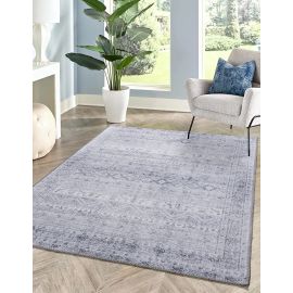 Tapis gris vintage rayé plat rectangle Dynastie