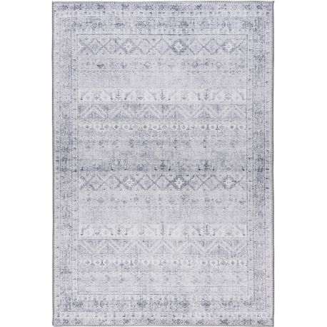 Tapis gris vintage rayé plat rectangle Dynastie