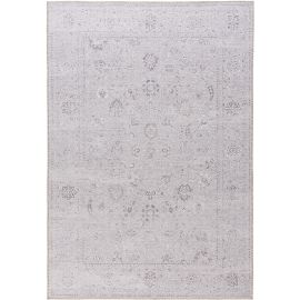 Tapis vintage gris rayé plat rectangle Ushak