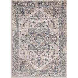 Tapis vintage rectangle rayé beige Gobi