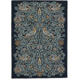 Tapis laine poils ras tufté main floral design Bird