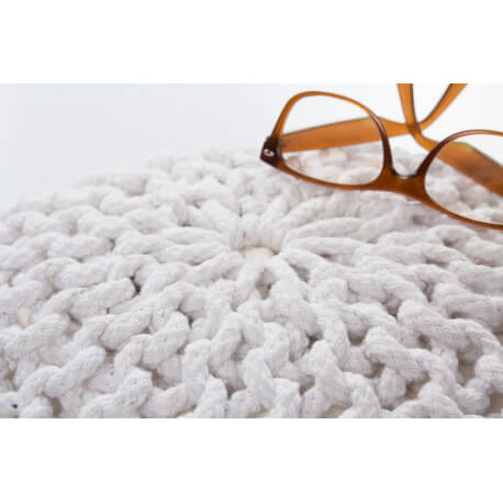 Pouf tricot en coton fait main crème Ulysse