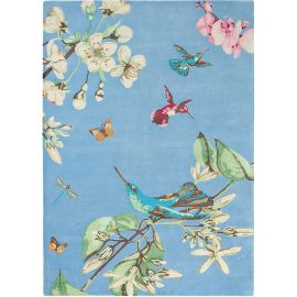 Tapis floral laine et viscose tufté main design Hummingbird
