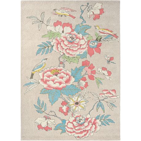 Tapis floral laine et viscose tufté main design Paeonia Blush