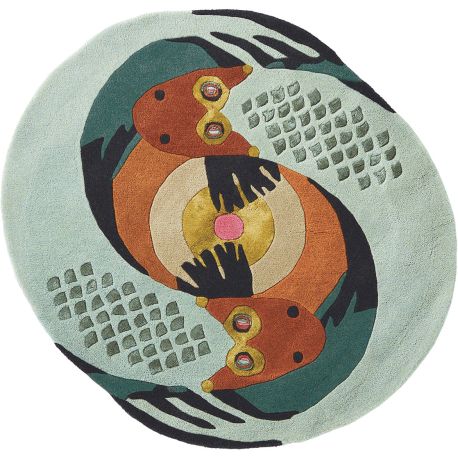 Tapis rond laine et viscose tufté main moderne ethnique Zodiac Pisces