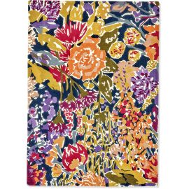 Tapis floral laine moderne tufté main Sanguine