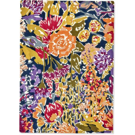 Tapis floral laine moderne tufté main Sanguine