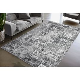 Tapis gris patchwork lavable en machine ethnique Etra