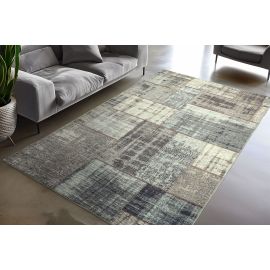 Tapis patchwork gris lavable en machine ethnique Fana